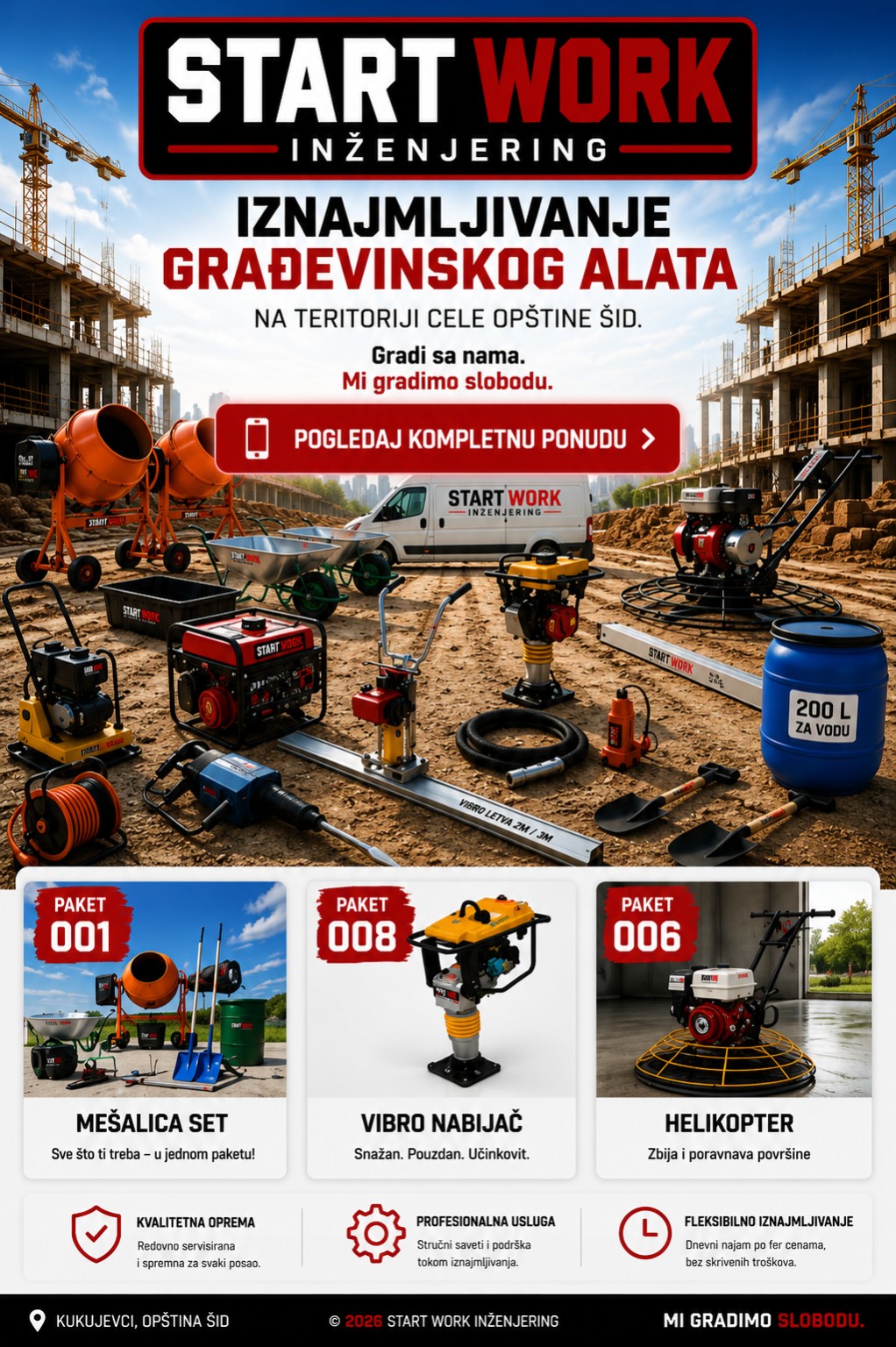 Start Work Inženjering, iznajmljivanje građevinskog alata na teritoriji opštine Šid